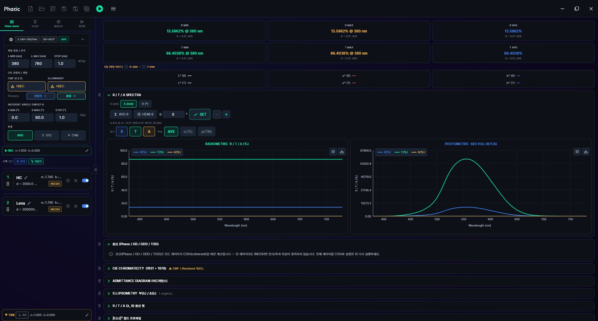 AR 코팅 전 (레이어 구조 및 반사율)